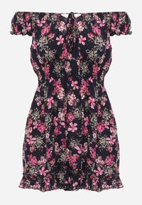 Renee - Granatowy Kombinezon z Wiskozy Rumi. Kolor: niebieski. Materiał: wiskoza. Długość rękawa: krótki rękaw. Długość: krótkie. Wzór: kwiaty #3