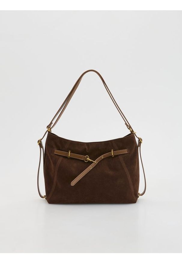 Reserved - Torebka na ramię z imitacji zamszu - brązowy. Kolor: brązowy. Materiał: zamszowe. Rodzaj torebki: na ramię