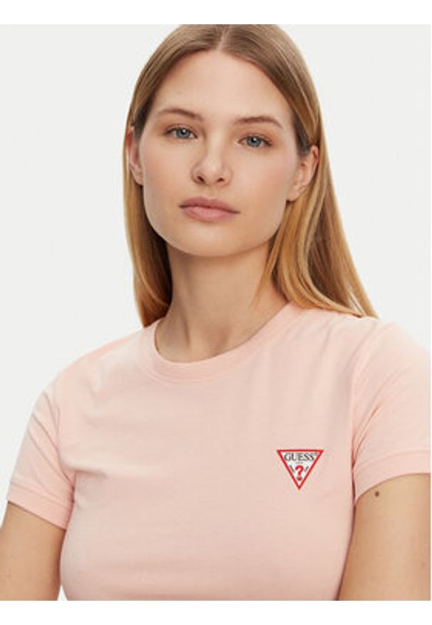 Guess T-Shirt W2YI44 J1314 Pomarańczowy Slim Fit. Kolor: pomarańczowy. Materiał: bawełna