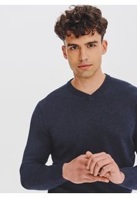 Pako Lorente - PAKO LORENTE - Granatowy sweter męski v-neck. Kolor: niebieski, czarny. Materiał: bawełna. Sezon: jesień #4