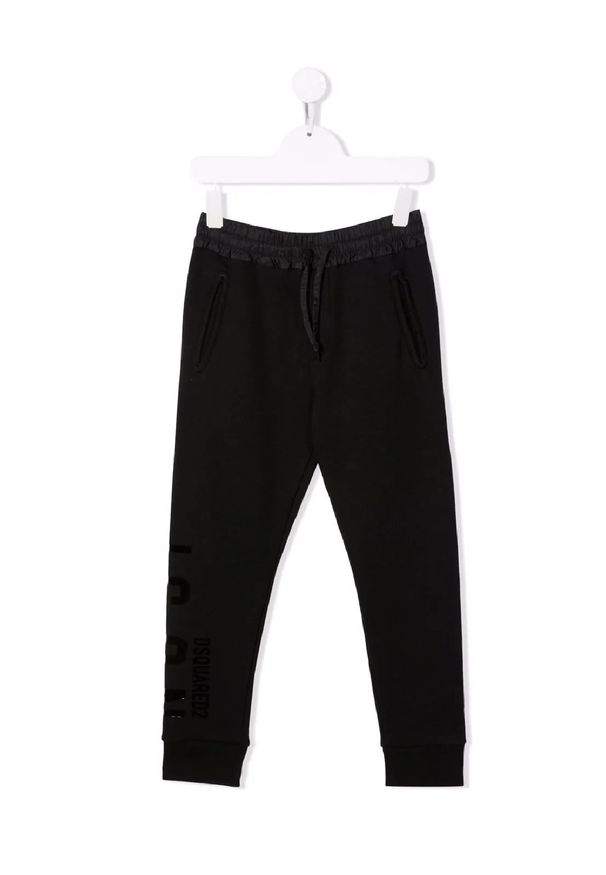 DSQUARED2 KIDS - Czarne spodnie dresowe z logo 4-16 lat. Kolor: czarny. Materiał: dresówka. Długość: długie. Wzór: nadruk. Sezon: lato