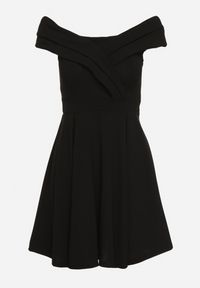 Born2be - Czarna Sukienka z Hiszpańskim Dekoltem o Rozkloszowanym Fasonie Vilenia. Okazja: na co dzień. Kolor: czarny. Typ sukienki: rozkloszowane. Styl: casual, elegancki #4