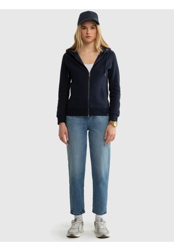 Big-Star - Bluza damska z kapturem granatowa Laurisana 403. Okazja: na spacer. Typ kołnierza: kaptur. Kolor: niebieski. Materiał: dresówka, dzianina, jeans. Długość: długie. Styl: sportowy