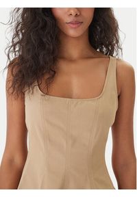 Hugo - HUGO Sukienka codzienna Kademe 50559409 Beżowy Regular Fit. Okazja: na co dzień. Kolor: beżowy. Materiał: bawełna. Typ sukienki: proste. Styl: casual #4