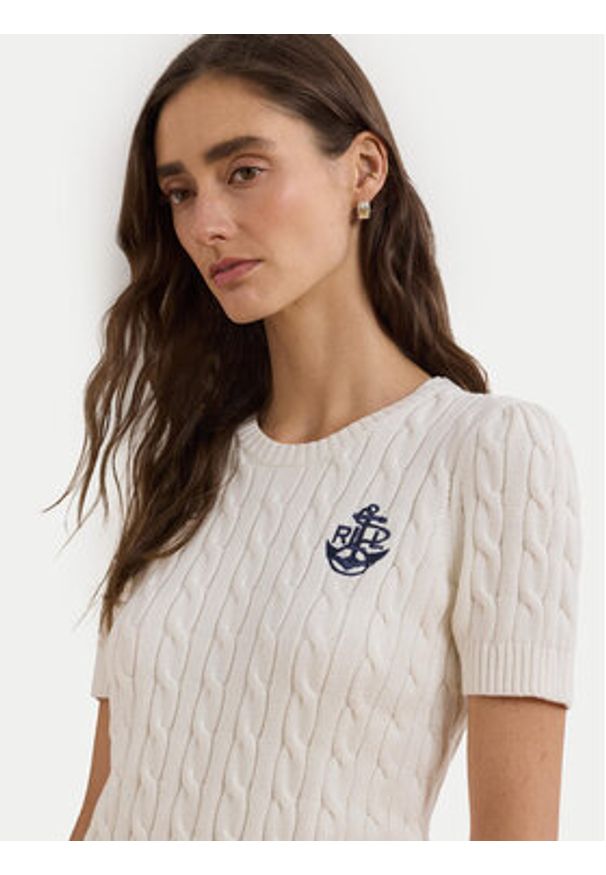 Lauren Ralph Lauren - LAUREN RALPH LAUREN Sweter 200961681002 Biały Slim Fit. Kolor: biały. Materiał: bawełna