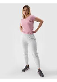 4f - 4F Spodnie dresowe joggery damskie - szare XL. Kolor: szary. Materiał: dresówka. Wzór: gładki, ze splotem