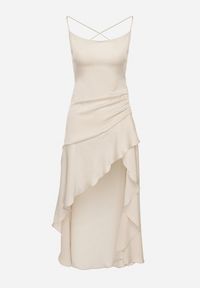 Born2be - Jasnobeżowa Asymetryczna Sukienka Vices z Odkrytymi Plecami i Gorsetowym Wiązaniem Natifalia. Typ kołnierza: dekolt gorset. Kolor: beżowy. Typ sukienki: asymetryczne, gorsetowe. Styl: elegancki #7