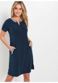 Sukienka shirtowa bonprix ciemnoniebiesko-biały. Kolor: niebieski. Materiał: poliester, materiał, elastan #3