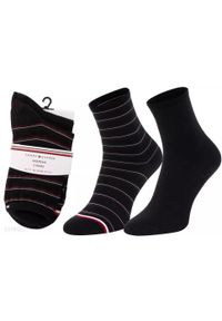 ZEAGLE - Skarpetki Tommy Hilfiger Damskie 2-Pack Preppy Czarne 39-42. Kolor: czarny. Materiał: elastan, poliamid, bawełna