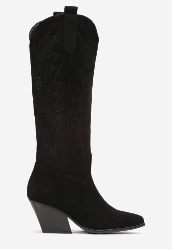 Born2be - Czarne Kozaki Kowbojki na Stożkowym Obcasie Keralin. Okazja: na co dzień. Kolor: czarny. Materiał: jeans. Obcas: na obcasie. Styl: klasyczny, casual, elegancki. Wysokość obcasa: średni