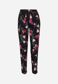 Born2be - Granatowo-Różowe Dopasowane Bawełniane Spodnie z Gumką w Pasie i Wysokim Stanem Dimonda. Stan: podwyższony. Kolor: różowy. Materiał: bawełna. Sezon: lato #5
