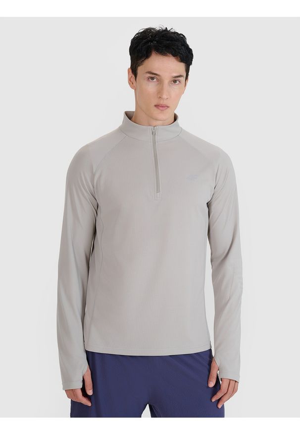 4f - 4F Longsleeve do biegania w terenie szybkoschnący męski - szary XL. Typ kołnierza: kołnierzyk stójkowy. Kolor: szary. Materiał: dzianina, włókno, materiał, syntetyk. Długość rękawa: długi rękaw. Długość: długie