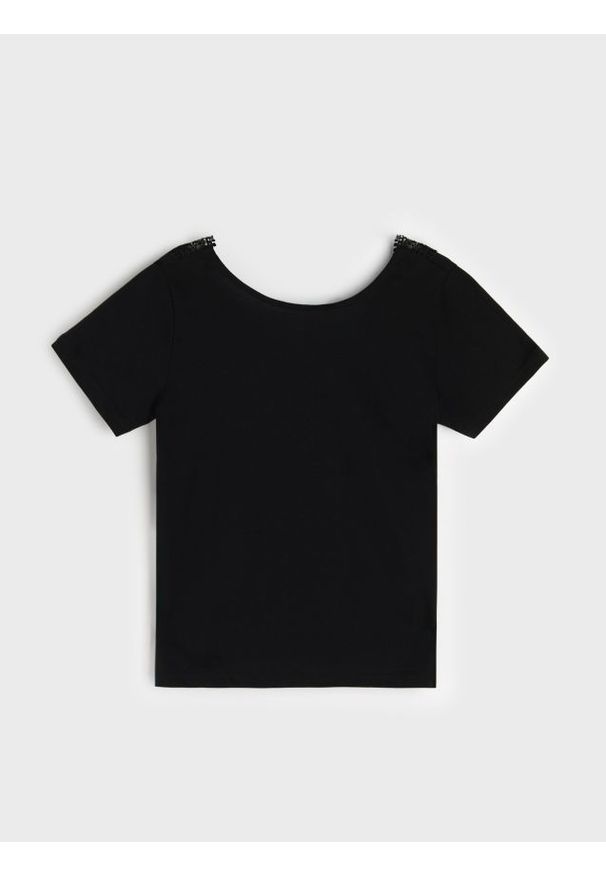 Sinsay - Bluzka z krótkim rękawem - czarny. Kolor: czarny. Długość rękawa: krótki rękaw. Długość: krótkie