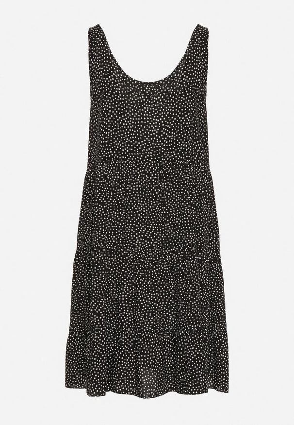 Born2be - Czarno-Biała Rozkloszowana Bawełniana Sukienka na Ramiączkach z Falbanami Tesly. Okazja: na co dzień, na spacer. Kolor: czarny. Materiał: bawełna. Długość rękawa: na ramiączkach. Sezon: lato. Typ sukienki: rozkloszowane, proste. Styl: casual