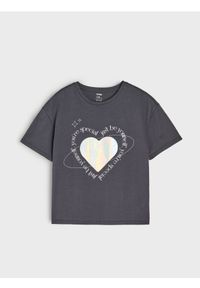 Sinsay - Bawełniana koszulka z połyskującymi elementami - szary. Kolor: szary. Materiał: bawełna #1