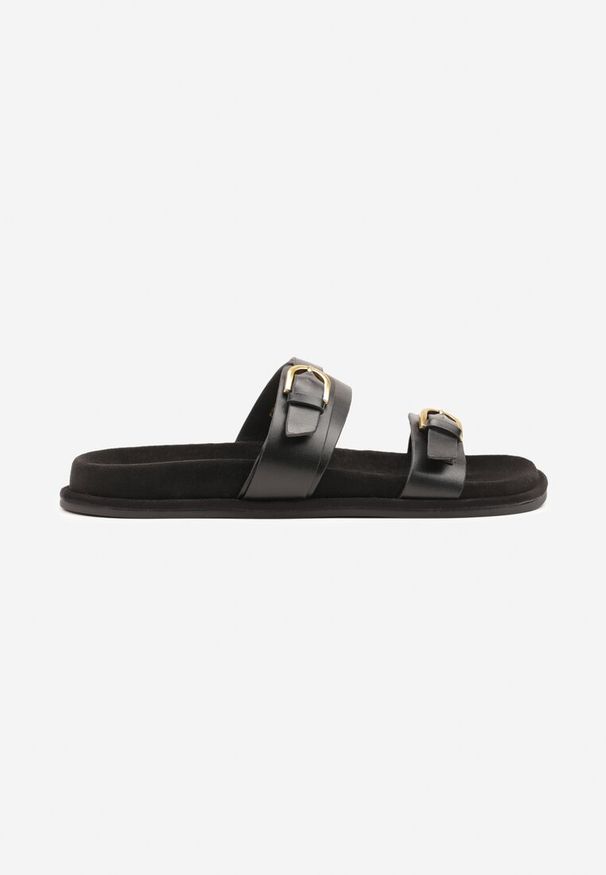 Renee - Czarne Klapki Vices z Dwoma Paskami i Klamrami Nilissea. Okazja: na spacer. Kolor: czarny. Styl: klasyczny, elegancki