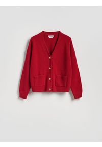 Reserved - Wełniany kardigan - czerwony. Kolor: czerwony. Materiał: wełna