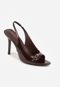 Renee - Brązowe Sandały Lakierowane VICES na Szpilce Slingback z Metaliczną Klamrą Harmonia. Zapięcie: klamry. Kolor: brązowy. Materiał: lakier. Obcas: na szpilce. Styl: glamour, elegancki #6