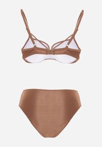 Born2be - Brązowe Bikini Majtki Figi i Biustonosz z Paskami i Perłową Aplikacją Cahresha. Kolor: brązowy. Wzór: aplikacja #3