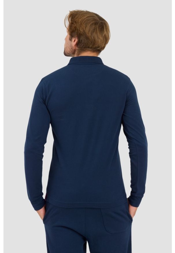 La Martina - LA MARTINA Granatowy męski longsleeve polo Piquet Stretch, Rozmiar XXL. Typ kołnierza: polo. Kolor: niebieski. Długość rękawa: długi rękaw