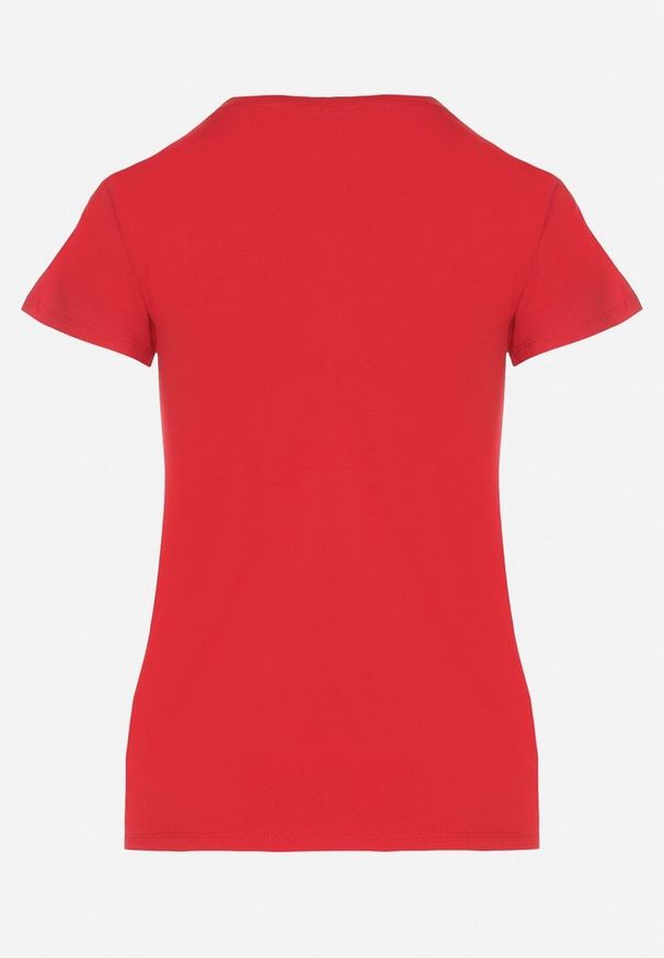 Born2be - Czerwony T-shirt z Bawełny z Dekoltem w Serek Liniviela. Okazja: na co dzień. Typ kołnierza: dekolt w serek. Kolor: czerwony. Materiał: bawełna. Styl: casual