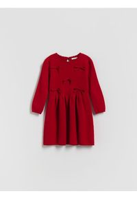 Reserved - Dzianinowa sukienka z kokardkami - czerwony. Kolor: czerwony. Materiał: dzianina #1