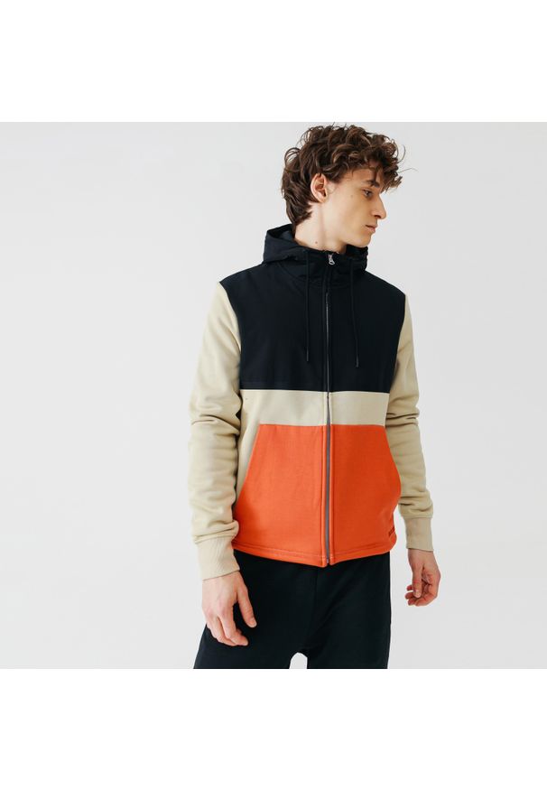 KALENJI - Bluza do biegania męska Kalenji Warm+ ocieplana. Typ kołnierza: kaptur. Kolor: wielokolorowy, czarny, beżowy, pomarańczowy. Materiał: poliester, materiał. Sezon: zima