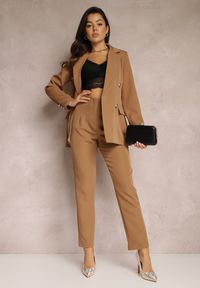 Renee - Jasnobrązowe Spodnie Cygaretki High Waist Molfi. Stan: podwyższony. Kolor: beżowy. Materiał: tkanina #1