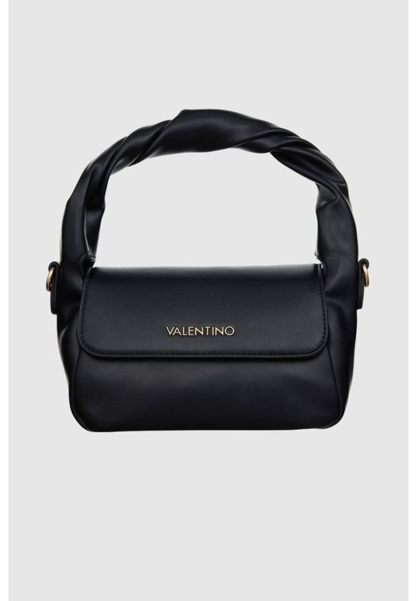 Valentino by Mario Valentino - VALENTINO Czarna mała gładka torebka ze skręconą rączką lemonade satchel. Kolor: czarny. Wzór: gładki. Styl: elegancki