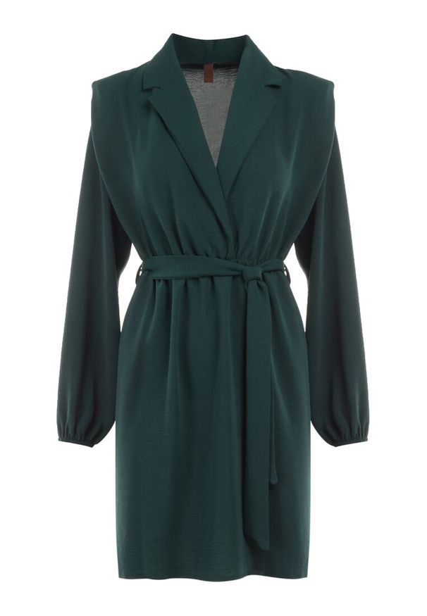 Born2be - Ciemnozielona Sukienka Gryntarish. Kolor: zielony. Materiał: zamsz, materiał. Typ sukienki: proste. Długość: mini