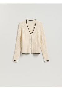 Reserved - Strukturalny kardigan z wiskozą - kremowy. Kolor: kremowy. Materiał: wiskoza #1