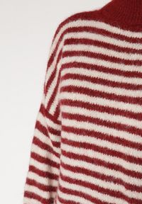 Born2be - Bordowy Golf z Domieszką Wełny w Paski Monallia. Okazja: na co dzień. Typ kołnierza: golf. Kolor: czerwony. Materiał: wełna. Wzór: paski. Styl: klasyczny, casual, elegancki #5