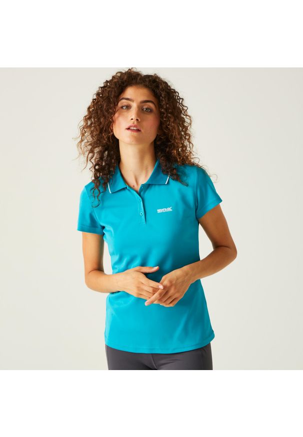 Regatta - Damska koszulka turystyczna polo Maverick V. Typ kołnierza: polo. Kolor: niebieski. Materiał: materiał. Sport: turystyka piesza