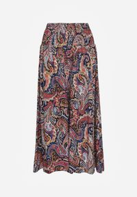 Renee - Granatowe Spodnie Culottes z Bawełnianej Tkaniny Ozdobione Wzorem Paisley Gwinamas. Okazja: do pracy. Kolor: niebieski. Materiał: bawełna, tkanina. Wzór: paisley, aplikacja. Styl: wakacyjny #6