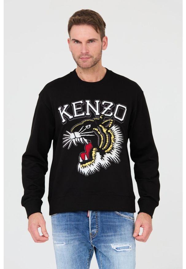 Kenzo - KENZO Czarna męska bluza TIGER VARSITY JUNGLE, Rozmiar S. Typ kołnierza: bez kaptura. Kolor: czarny