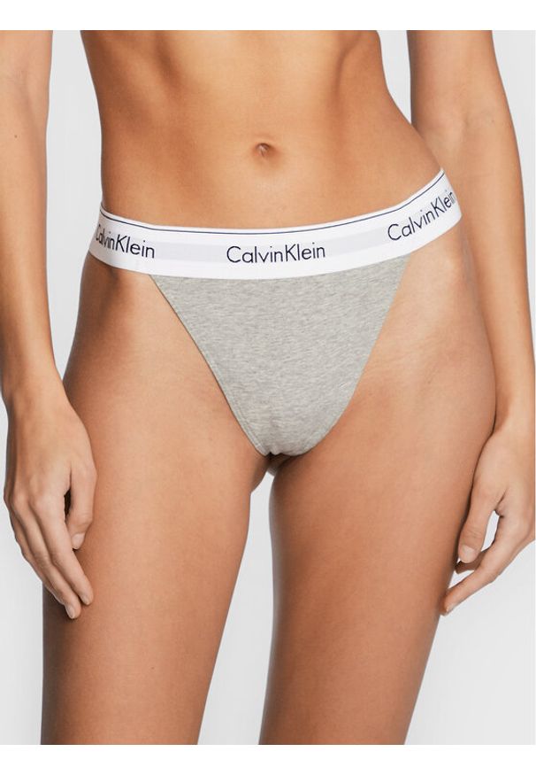 Calvin Klein Underwear Stringi 000QF7013E Szary. Kolor: szary. Materiał: bawełna