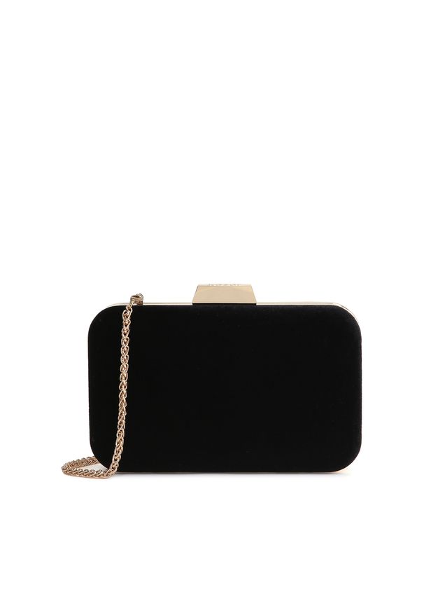 Kazar - Wieczorowa torebka puzderko na złotym łańcuszku. Kolor: czarny. Rozmiar: małe. Styl: wizytowy. Rodzaj torebki: na ramię