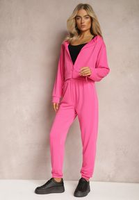 Renee - Fuksjowy Komplet Dresowy 2 Częściowy Luźne Spodnie i Bluza z Kapturem Fivana. Kolor: różowy. Materiał: dresówka #2