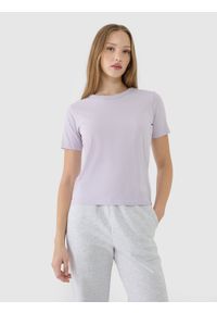 4f - 4F T-shirt regular gładki damski - fioletowy XS. Okazja: na co dzień. Kolor: fioletowy. Materiał: jersey, bawełna, dzianina. Długość rękawa: krótki rękaw. Długość: krótkie. Wzór: gładki. Sezon: lato. Styl: sportowy, klasyczny, casual