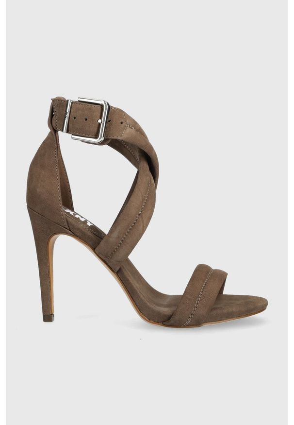 DKNY - Dkny sandały zamszowe CANDRA kolor brązowy K4251452. Zapięcie: klamry. Kolor: brązowy. Materiał: zamsz. Wzór: gładki. Obcas: na obcasie. Wysokość obcasa: średni