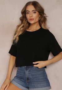Renee - Czarny T-shirt o Fasonie Cropped Oversize Brighta. Kolor: czarny. Materiał: jeans #4