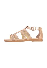 Geox - Sandały GEOX J SANDAL KARLY GIRL Brąz. Kolor: beżowy. Materiał: syntetyk, skóra. Sezon: lato