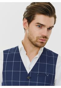 Pako Lorente - PAKO LORENTE – Granatowa kamizelka w jasną kratę. Okazja: na ślub cywilny, na wesele. Kolor: niebieski #7