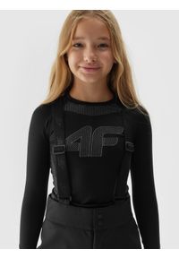 4F JUNIOR - Spodnie narciarskie softshellowe membrana 5000 dziewczęce - czarne. Stan: podwyższony. Kolor: czarny. Materiał: materiał, tkanina, softshell. Sezon: zima. Sport: narciarstwo