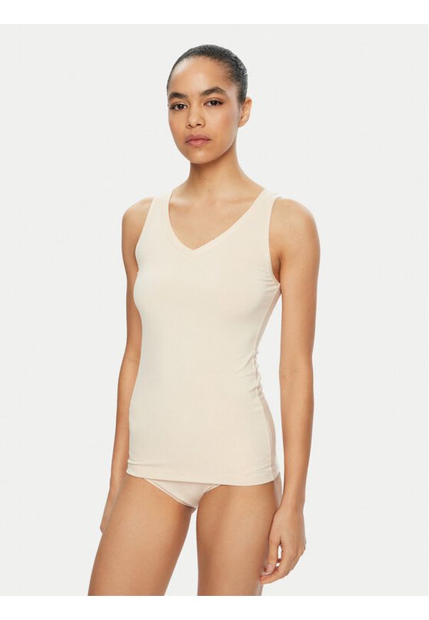 Triumph Top Sense Of Modal 10224796 Écru Slim Fit. Kolor: kremowy. Materiał: syntetyk