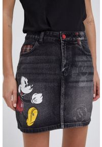 Desigual - Spódnica jeansowa Mickey Mouse. Okazja: na co dzień. Kolor: szary. Materiał: jeans. Wzór: nadruk, motyw z bajki. Styl: casual #1