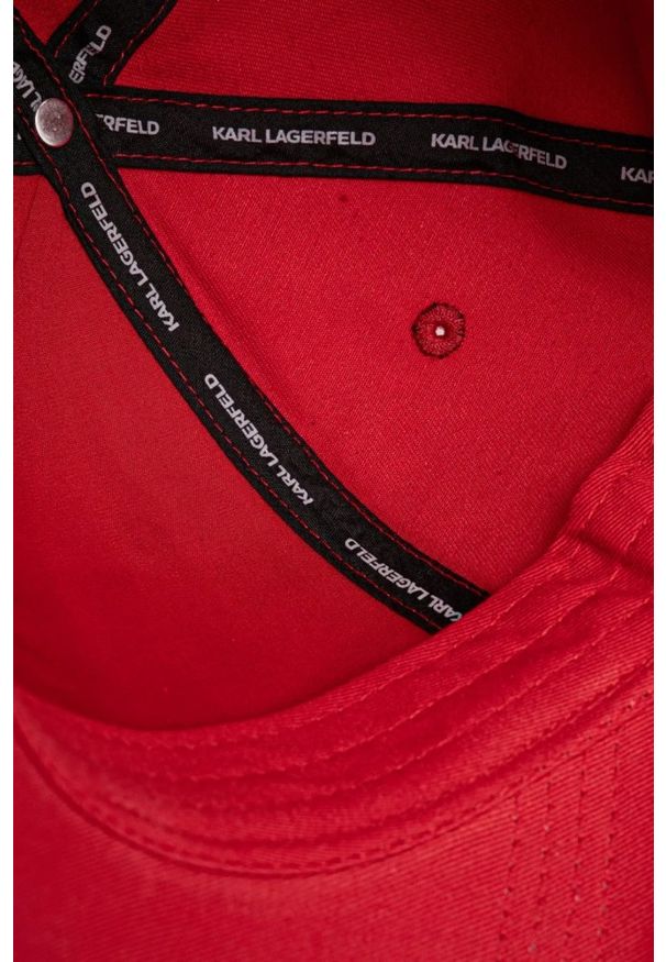 Karl Lagerfeld - KARL LAGERFELD Czerwona czapka z daszkiem Ikon Cap. Kolor: czerwony. Materiał: bawełna, guma. Styl: elegancki