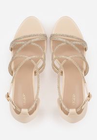 Renee - Beżowe Sandały VICES na Szpilce z Cyrkoniowymi Paskami Bornome. Okazja: na imprezę. Zapięcie: pasek. Kolor: beżowy. Wzór: paski. Obcas: na szpilce. Styl: elegancki #4