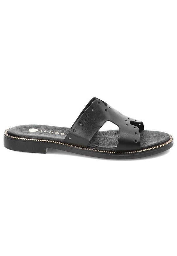 Czarne Klapki Armodo Modne Buty Damskie. Kolor: czarny. Sezon: lato. Obcas: na obcasie. Styl: klasyczny. Wysokość obcasa: niski