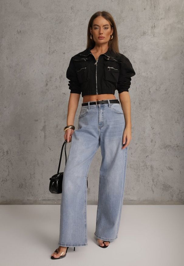 Renee - Niebieskie Jeansy Balloon z Bawełną High Waist Pronadina. Okazja: na co dzień. Stan: podwyższony. Kolor: niebieski. Styl: casual, retro